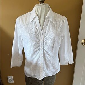 Talbots White Button Down Shirt with Leaf Pattern